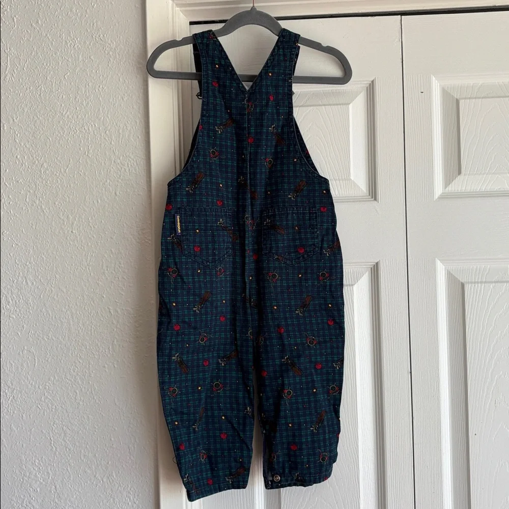VINTAGE Gymboree Navy Plaid Gold Print Overalls